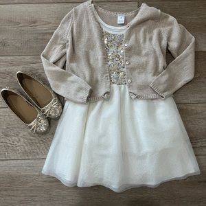 Childrens Place dress with cardigan and coordinating shoes size 5/6 and 12